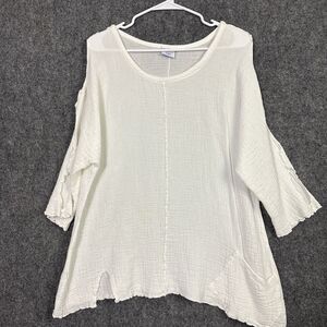 Sea Breeze Top Blouse  Womens S White Bubble Gauze Beach Artsy